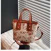 Contrasting color big bag women's 2025 autumn and winter new cute cartoon printed shoulder bag versatile trendy tote bag