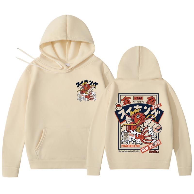 Red Koi Print Fleece Hoodies Harajuku Hip-hop Streetwear Autumn Winter Pullover Men Women Sweatshirt