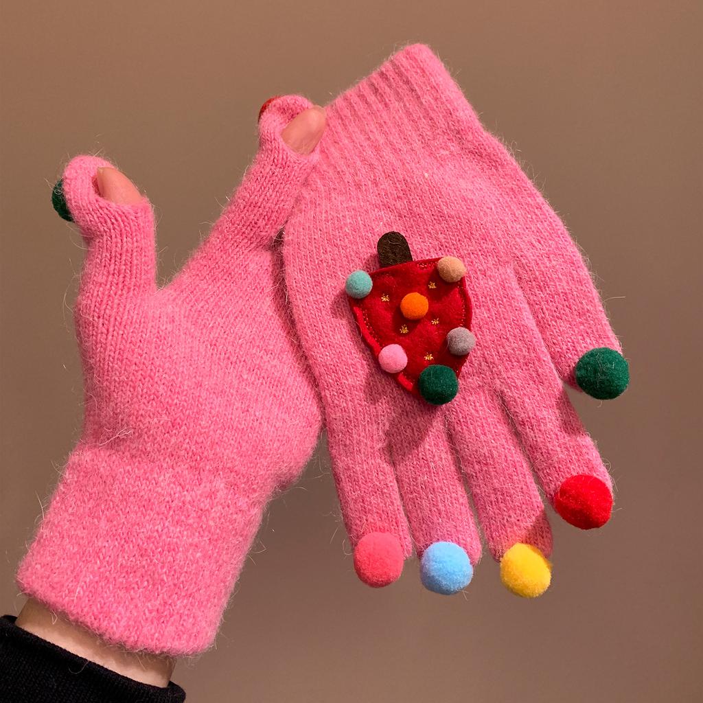 Cute Creative Red Christmas Tree Knitted Gloves for Women Winter Five Finger Warm Plush Windproof and Cold Proof Cycling Christmas