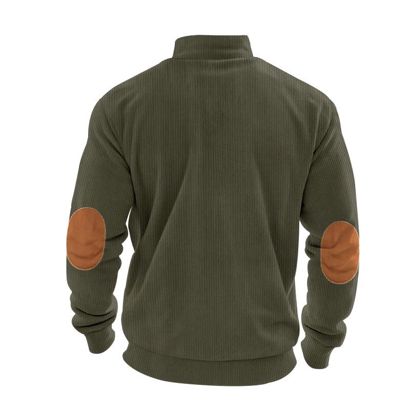 Men's Corduroy Half-Zip Stand Collar Long-Sleeve Hoodie - Autumn/Winter Collection