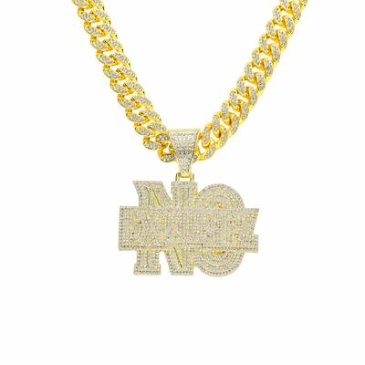 Full Diamond Letter NO Cuban Chain Pendant, Hip-hop Fashion Design Necklace, European and American Personalized Men's Jewelry