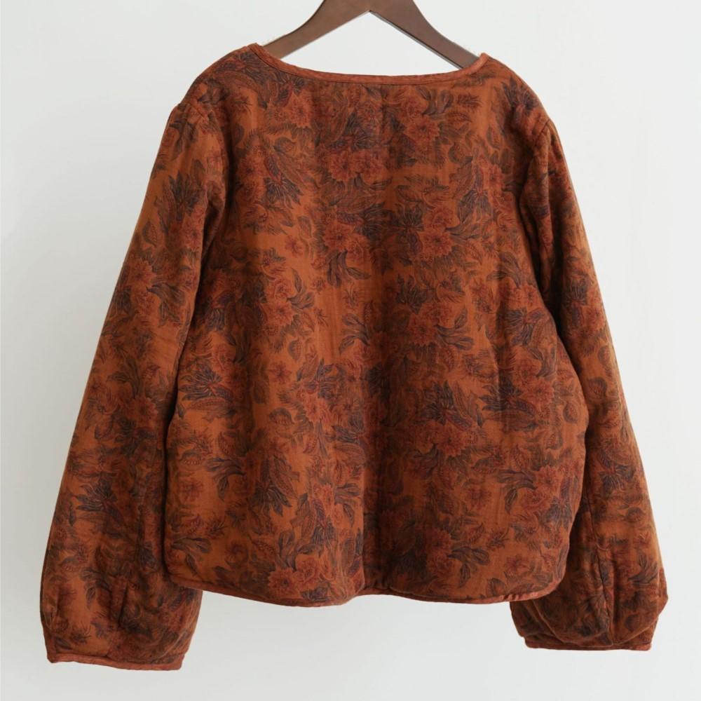 Johnature Women Vintage Winter Print Floral Thick Warm Coats Chinese Long Sleeve Button Female Coats