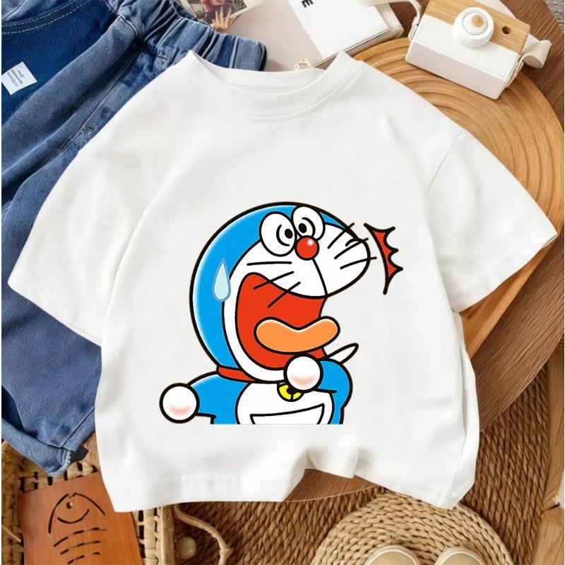 Children's Casual T-shirt Doraemon Cute Kawaii Print 2026 Summer Street Fashion