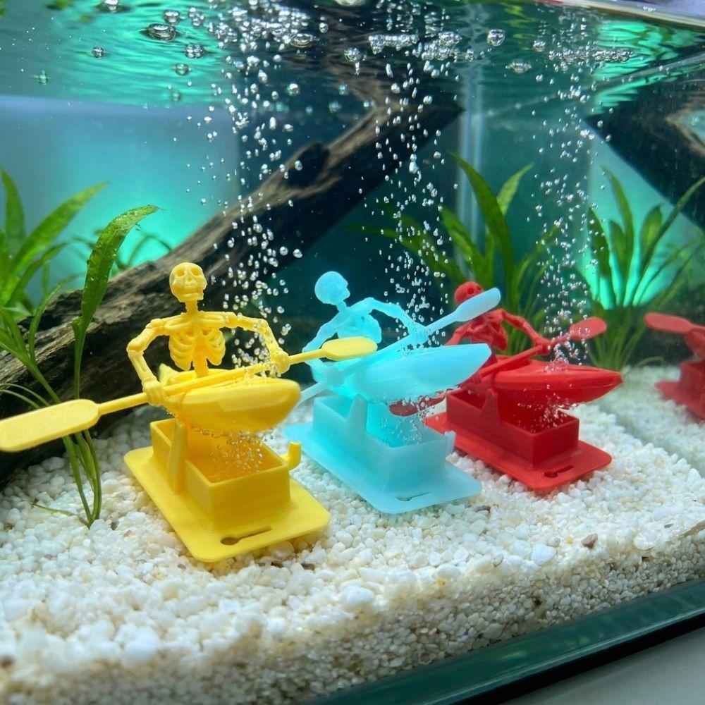 3D Printed Kayak Skeleton Aquarium Bubbler Glow-In-Dark Air Pump Powered Skateboard Fish Tank Dance Skull Bubbler Realistic
