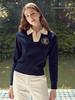 LORDLOAR Signature Color Block Collar Long Sleeve Knit Navy