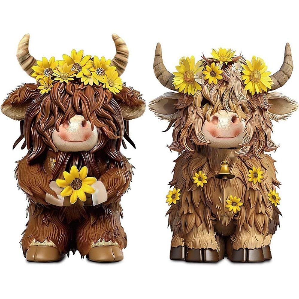 Resin Cow Gnomes Decor Sunflower Cow Doll Rustic Home Garden Cow Ornaments  Home Decor