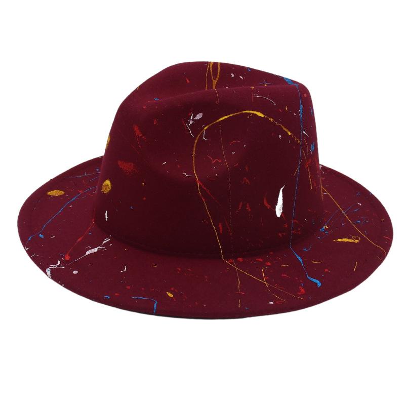 2022 New Paint Graffiti Artist Top Hat Foreign Trade Cross-Border Felt Hat Fashion Jazz Hat Fedorahat