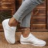 Fashion Women's Lightweight Casual Sneakers White PU Leather Comfort Sports Shoes for Women Lace Up Breathable Running Shoes Plus Size