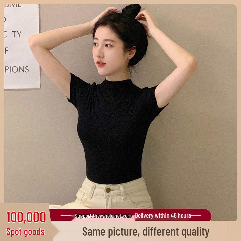 

Women s Modal Black Ice Silk Mid-Neck Bodycon Top - Spring/Summer 2024 Short Sleeve T-Shirt L білий