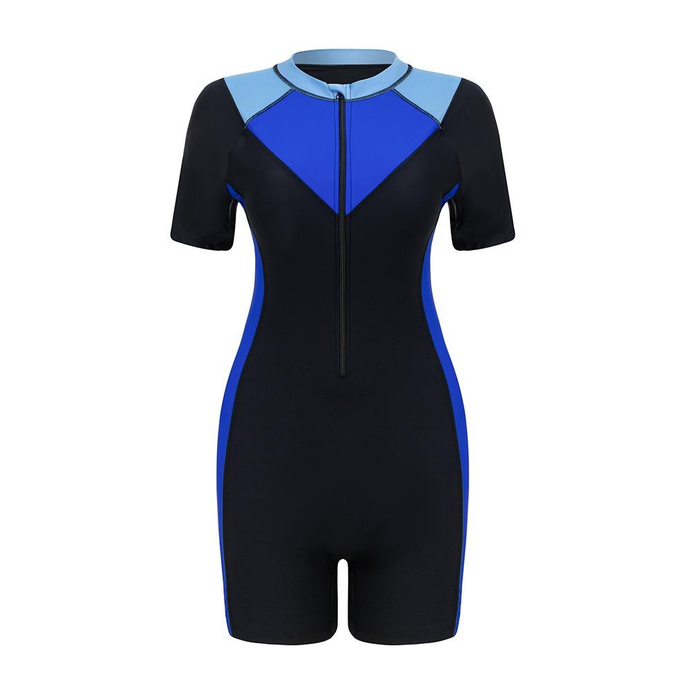 European and American Surf Suit One-piece Zipper Middle East Sports Swimsuit One-piece Women's Short-sleeved Swimsuit