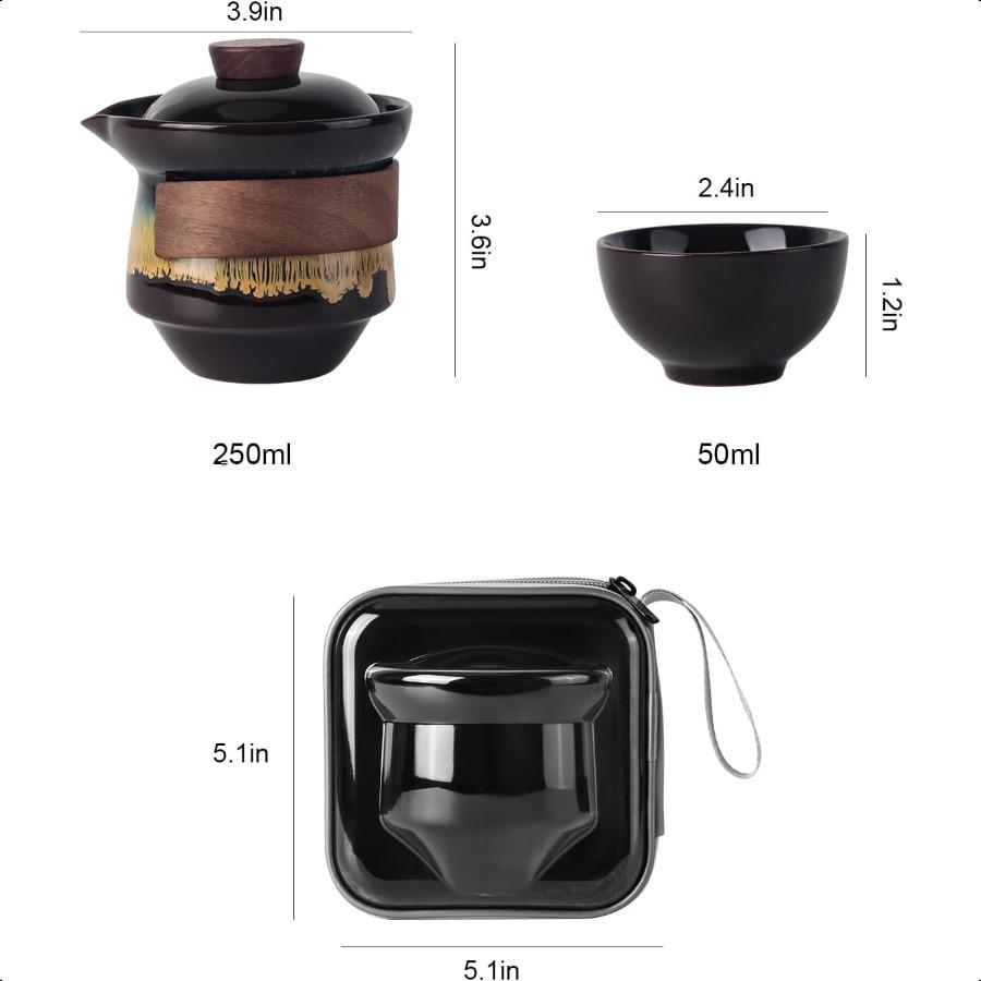 Portable Kungfu Teapot Tea Pot Set Ceramic Gongfu Teaset with 3 cup for One Set in One Bag Travel Tea Set Tea Pot for Tea Lover