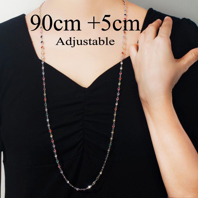 WWJ høy kvalitet rund regnbue Cubic Zirconia langkjede halskjede