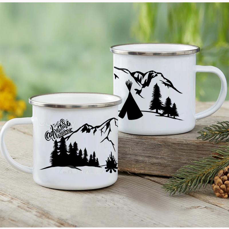 Outdoor Enamel Water Cups, Camping Mug, Campfire Party, Beer Coffee Mugs, Mountain Handle Mug, Best Gifts for Camper Lovers