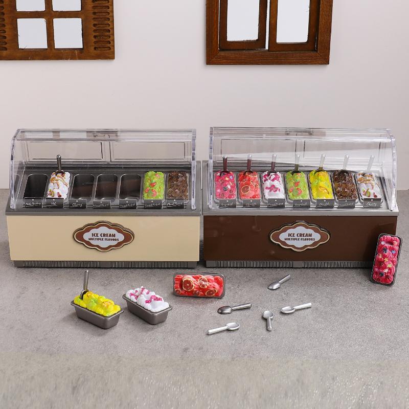 1 Set 1/12 Dollhouse Ice Cream Cabinet Simulation Dessert Mini Food Kitchen Toy Miniature Furniture Supermarket Freezer Gift