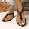 Fashion Black Braided Belt Clip Toe Women's Sandals 2025 Summer New Comfortable Flat Roman Shoes Retro Casual Beach Sandals Shoes Ladies