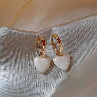 Gold Farbe Emaille Liebe Herz Baumeln Creolen für Frauen Party Hochzeit Modeschmuck