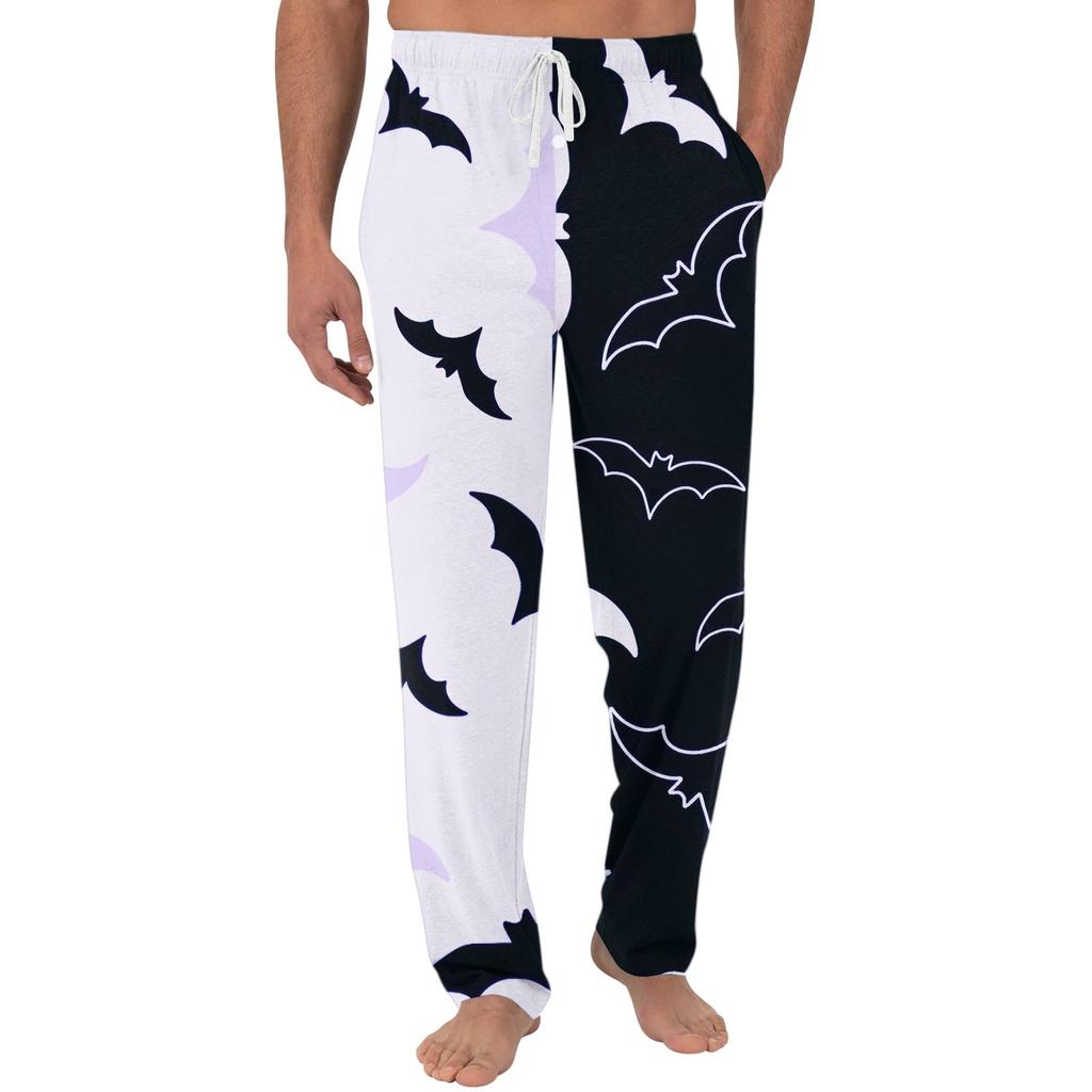 Men's Halloween Print Pocket Casual Pants with Drawstring Waistband Comfortable Fit Lounge Sleepwear Bottoms for Home Use