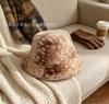 Plush Sika Deer Pattern Scarf Bucket Hat Women's Autumn and Winter New Warm Versatile Pot Hat High Value Hat