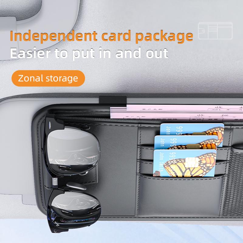 Car sun visor card bag glasses with zipper storage bag multifunctional storage bag leather storage bag for car transport