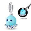 925 Silver Luminous Blue Ocean Series Octopus Starfish Charms Beads For Women Fit Bracelet DIY Jewelry Gifts