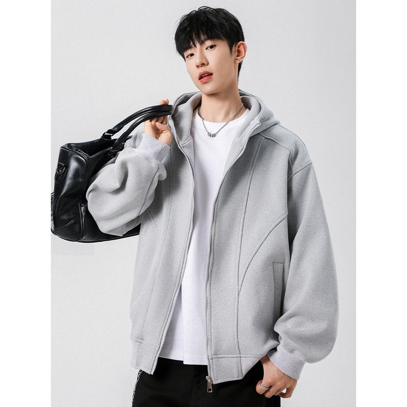 Wassup American-Style Deconstructed Heavyweight Cardigan Sweatshirt for Men, New Loose Casual Couple Hooded Jacket for Autumn and Winter