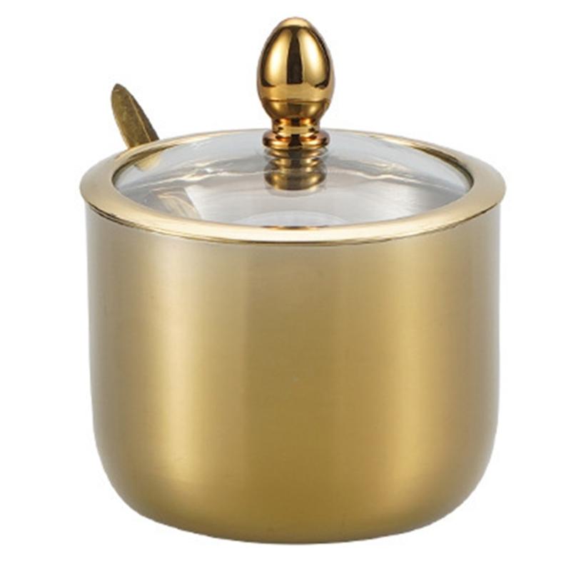 Stainless Steel Sugar Bowls With Clear Glass Lid And Spoon Perfect For Storing Salt Candy Coffee Bean In The Kitchens
