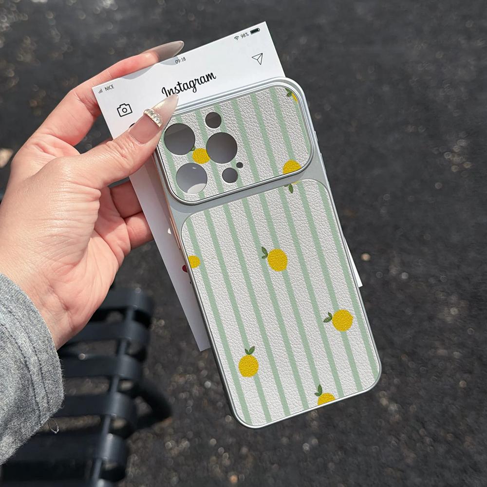 Cute Cartoon Lemon Striped Electroplated Glossy Phone Case for iPhone 17 16 Air 11 12 13 14 15 Pro Max 7 8 Plus Protective Cover