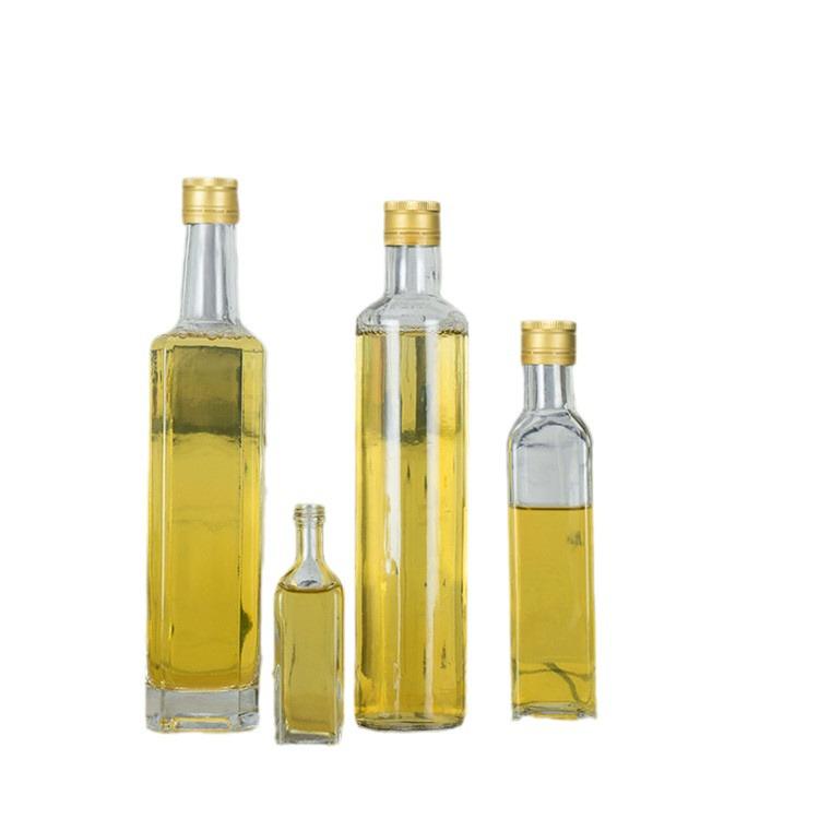 Square Glass Sesame Oil Bottle - Transparent, Olive, and Dark Green Tea Colors