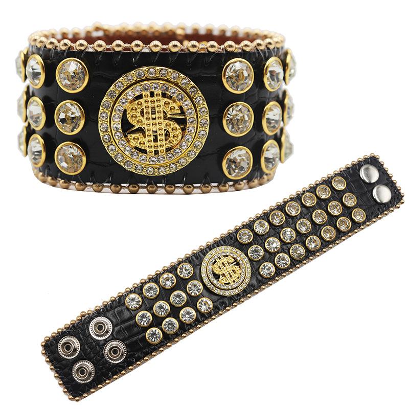 Popular European and American Luxury Rhinestone Bracelets Design Diamond-encrusted PU Leather Bracelets