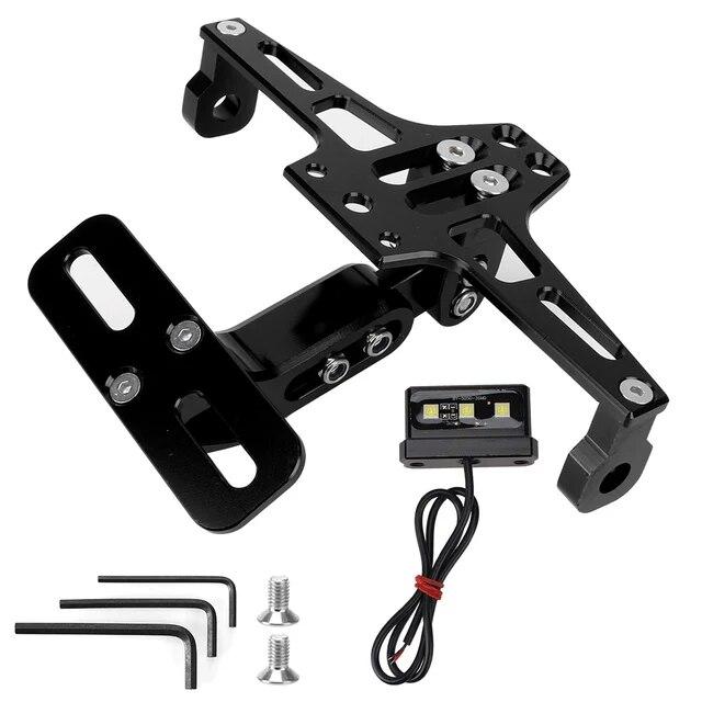 CNC Aluminum Motorcycle License Number Plate Holder Frame Adjustable with LED Light Moto Accessories Turn Signal Light Bracket