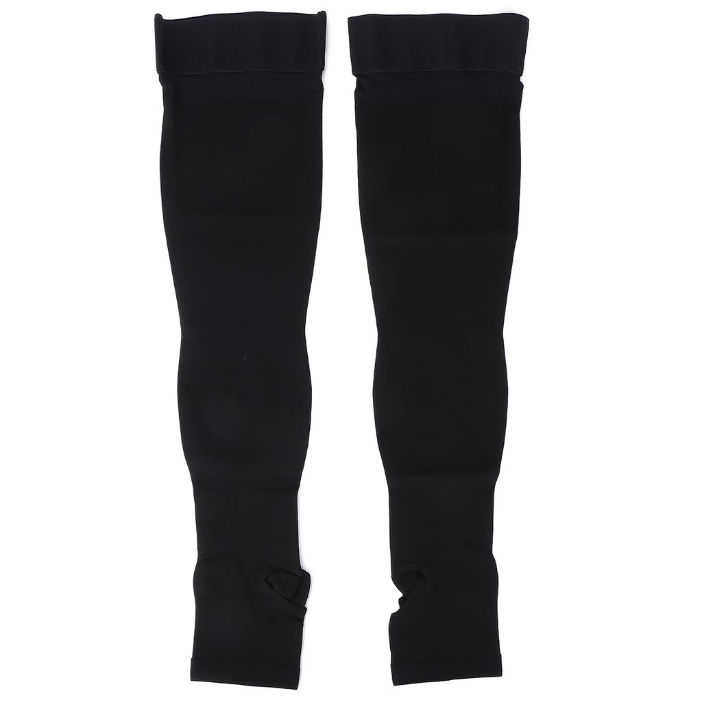 Open Toe Compression Thin Stockings Versatile Thigh High Mercerization Socks Black
