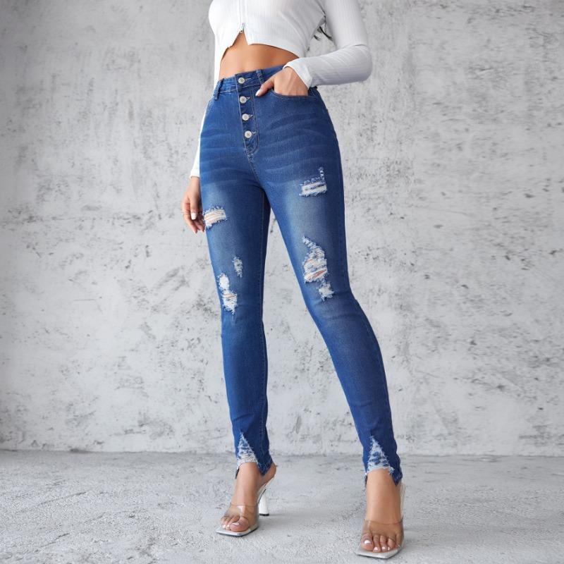 High-waisted Skinny Jeans Women's Spring Slim-fit Blue-breasted Small-footed Pants Pencil Pants
