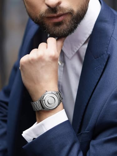 EUTOUR Couple's Magnetic Watch with Ball Bearing Design, Men's Quartz Watch, Minimalist Casual Design, Waterproof, 40mm, Silver Dial, Silver Stainless