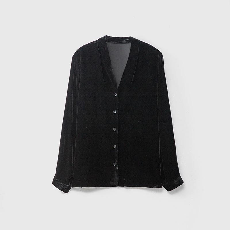 

Женская элегантная блузка с V-образным вырезом из бархата из тутового шелка с длинным рукавом XXXL чёрный