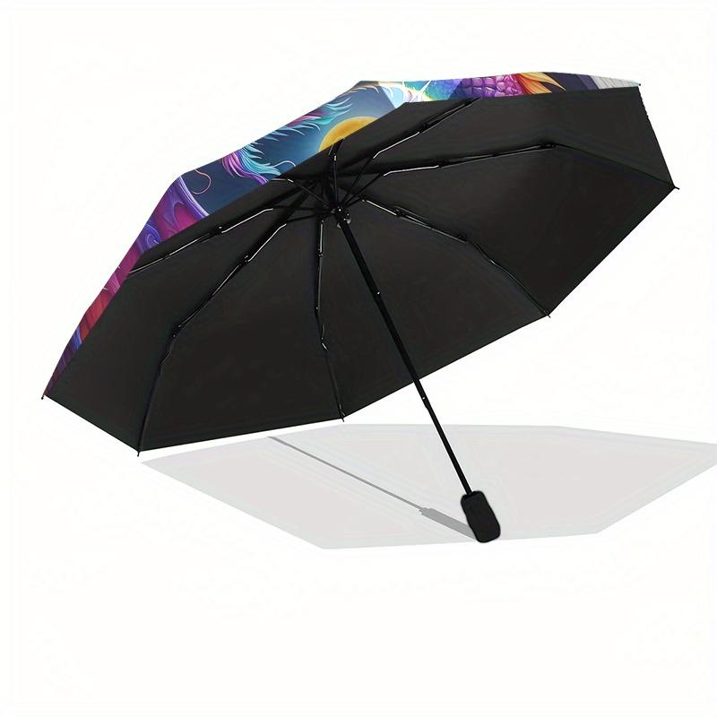 Colorful Dragon Yin Yang Symbol Circular ArtPrint PosterUmbrella, Portable 3-Fold Compact Umbrella for Men & Women Gift