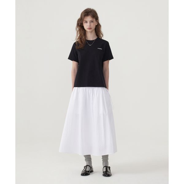 COVERNAT Solid Color Pleated A-Line Casual Long Skirt Women skirts White CO2501SR73WH