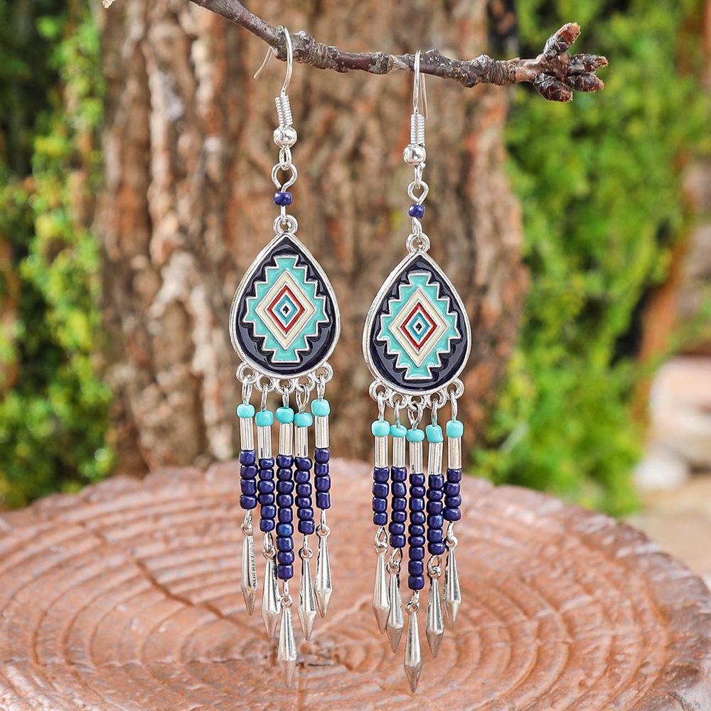 Bohemian Vintage Earrings Leaf Drop-shaped Tassel Earrings