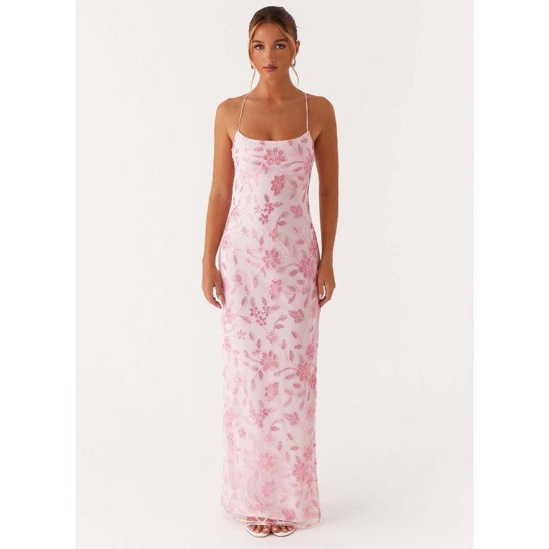 Personalisierter Pailletten-Stickerei-Halsrock Damen Sommer Neu Sexy Rückenfrei Hüftwickel Taille Hoher Schlitzrock