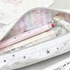 Cute Stars Wave Point Pen Bag Lightweight Large Capacity Stationery Bag Cartoon Gift Cosmetic Bag Students Supplies