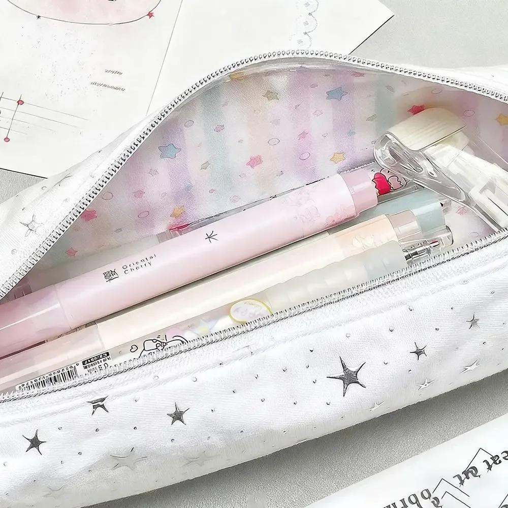 Cute Stars Wave Point Pen Bag Lightweight Large Capacity Stationery Bag Cartoon Gift Cosmetic Bag Students Supplies