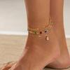 Boho Multi Layer Colorful Oval Crystal Curb Chain Thin Disc Charm Adjustable Ankle for Women Summer Beach Stackable Jewelry Gift