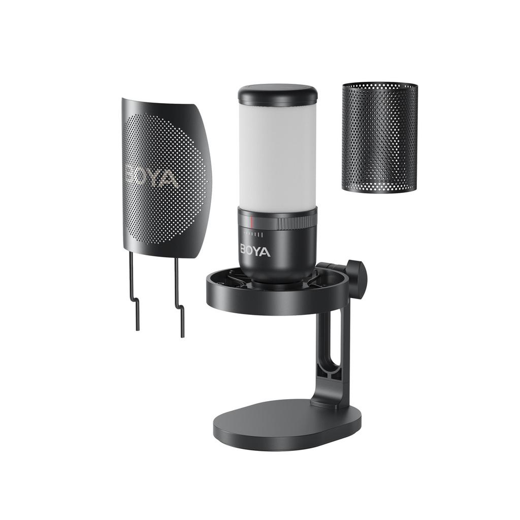 K3 108dB RGB USB-C Wired Microphone with Desktop Stand - Black