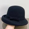 Korean Style Wool Felt Cloche Hat for Women - Retro Autumn/Winter Bow Fisherman's Hat
