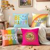 Joyful Happy Cushion Cover Premium Comfort Reversible Pillow Cove Two In One Design for Any Room Car Interior
