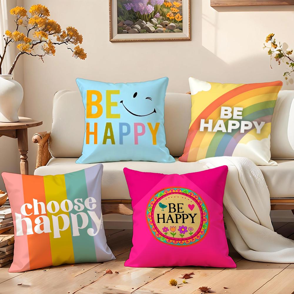 Joyful Happy Cushion Cover Premium Comfort Reversible Pillow Cove Two In One Design for Any Room Car Interior