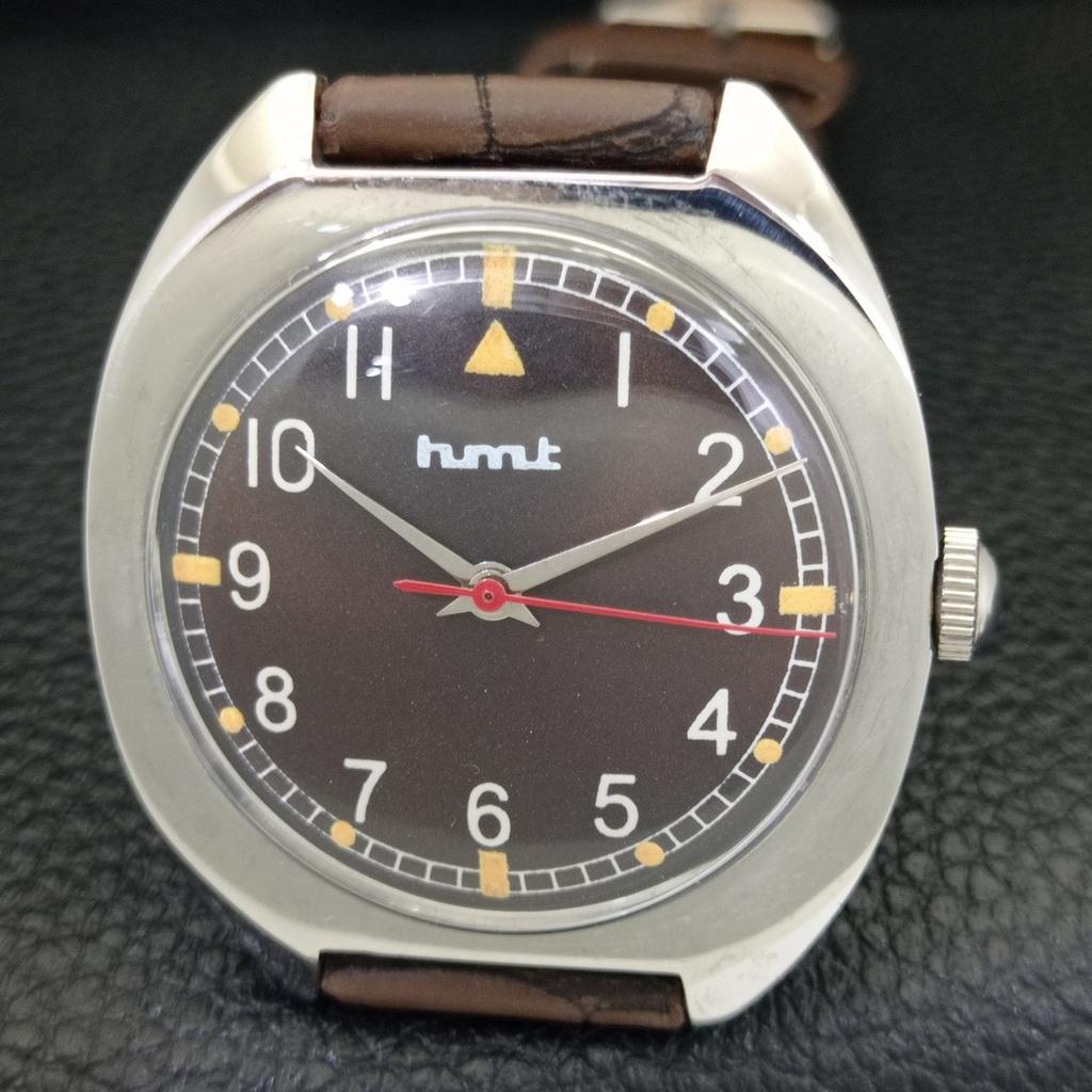 VINTAGE HMT HAND-WINDING INDIAN MENS BROWN COLOR DIAL WATCH A702801-1 R211-a702801