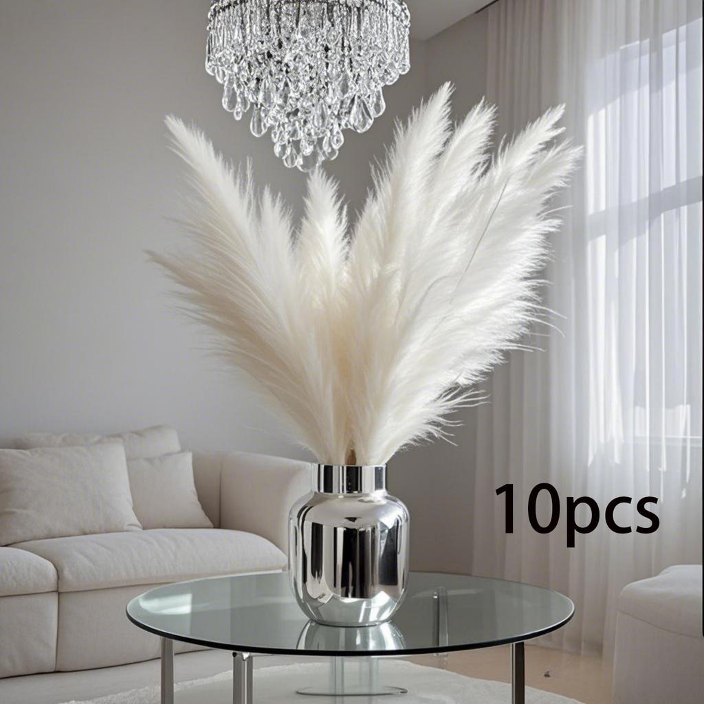 10pcs Artificial Pampas Grass Bouquets - 21.65inch Tall Fabric Feather Decor, Boho Nordic Home Decor for Weddings, Parties, Living Room, Bedroom