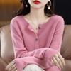 Women's Seamless Round Neck 100% Pure Wool Cardigan for Spring & Autumn