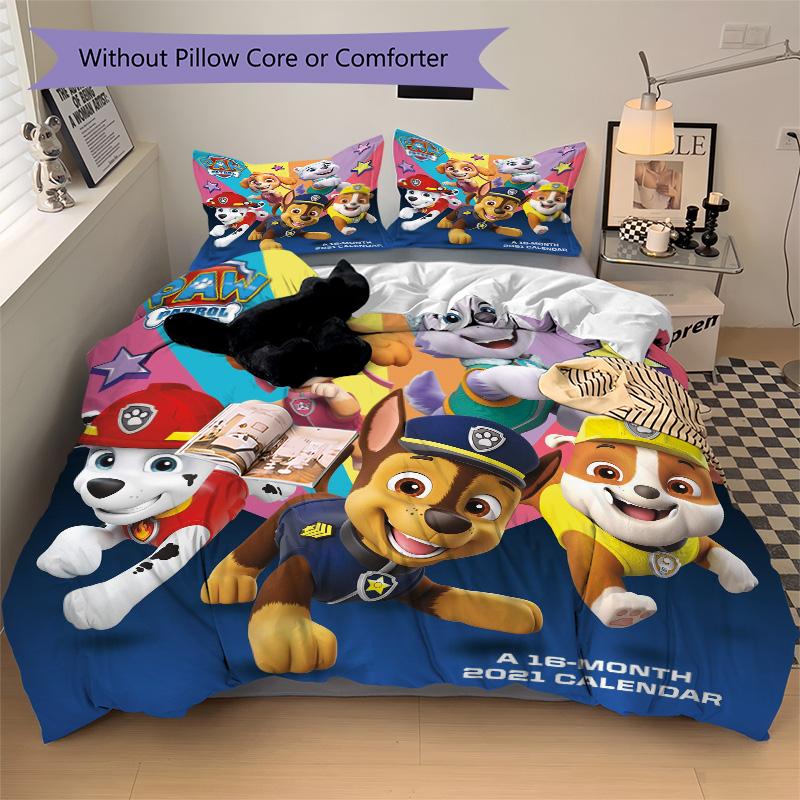 Paw Patrol Calendar Bedding 3 Piece Set HD Print Duvet Cover Pillowcases for Teens Adult Bedroom Decoration Christmas Gift