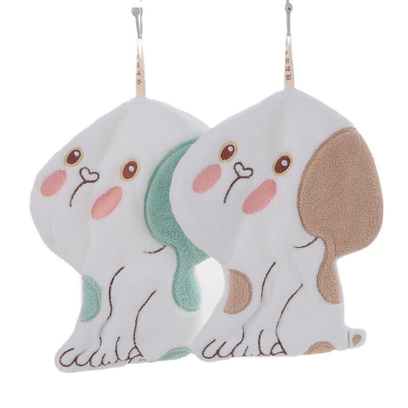 Coral fleece hanging hand towel cartoon shape absorbent cute hanging towel kitchen bathroom hand towel